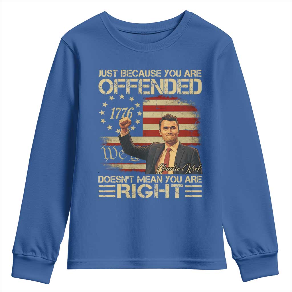 Charlie Kirk Memorial Youth Sweatshirt Freedom Commemorative USA Flag Tribute - Wonder Print Shop