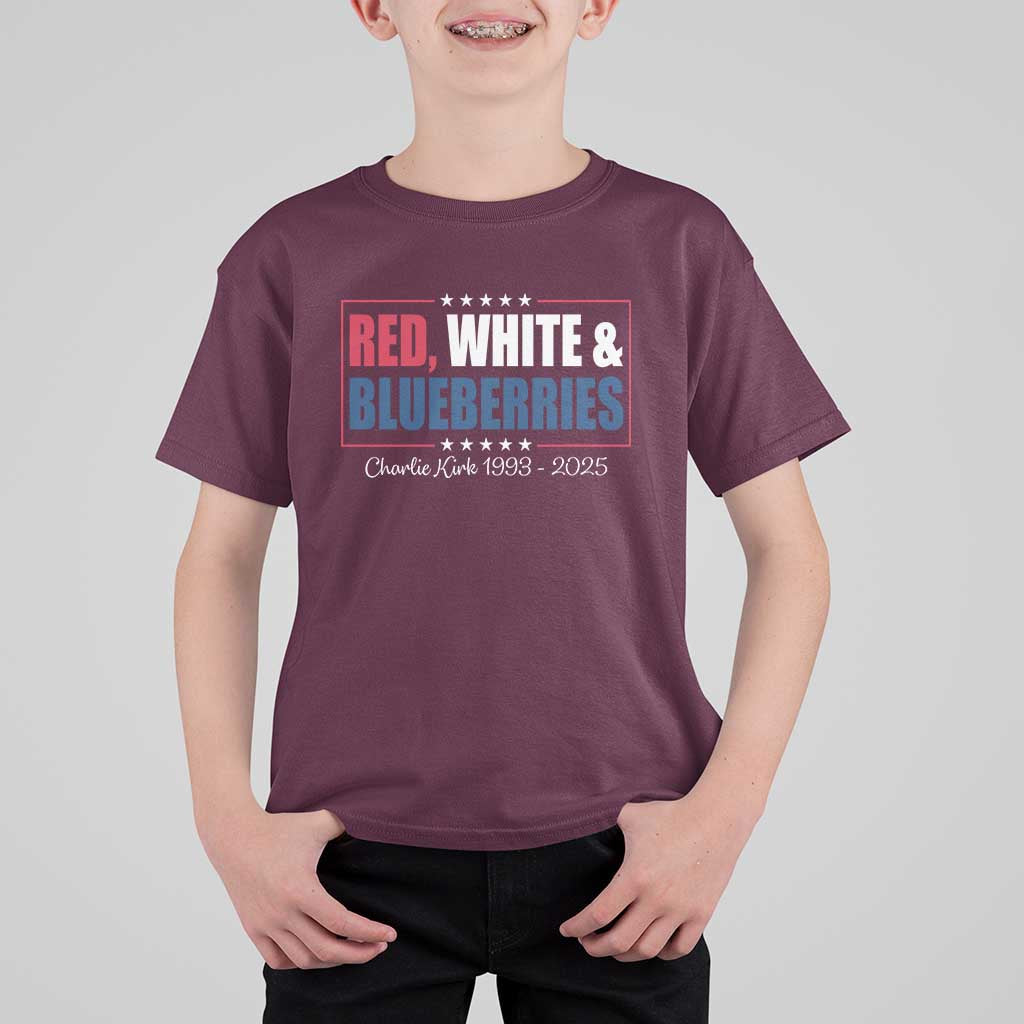 Red White Blueberries T Shirt For Kid Charlie Kirk Inspired Patriotic Memorial Freedom - Wonder Print Shop