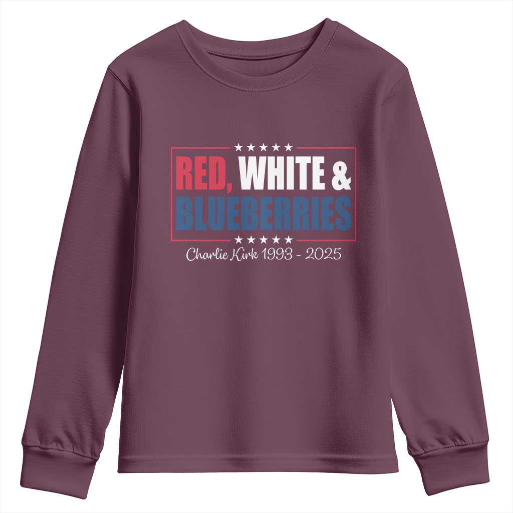 Red White Blueberries Youth Sweatshirt Charlie Kirk Inspired Patriotic Memorial Freedom - Wonder Print Shop