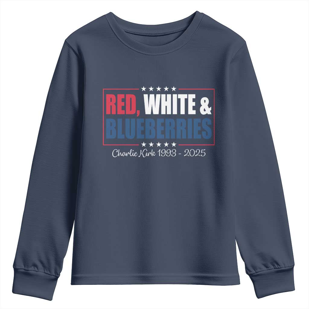 Red White Blueberries Youth Sweatshirt Charlie Kirk Inspired Patriotic Memorial Freedom - Wonder Print Shop