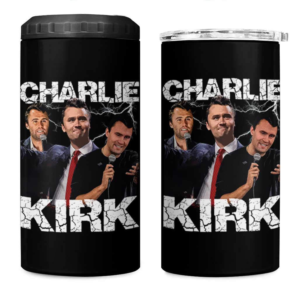 Charlie Kirk 4 in 1 Can Cooler Tumbler Freedom Speech A True Patriot Tribute Bootleg - Wonder Print Shop