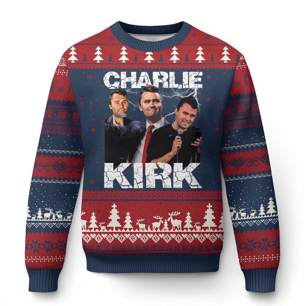Charlie Kirk Ugly Christmas Sweater Freedom Speech A True Patriot Tribute Bootleg - Wonder Print Shop