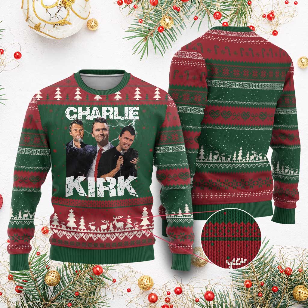 Charlie Kirk Ugly Christmas Sweater Freedom Speech A True Patriot Tribute Bootleg - Wonder Print Shop