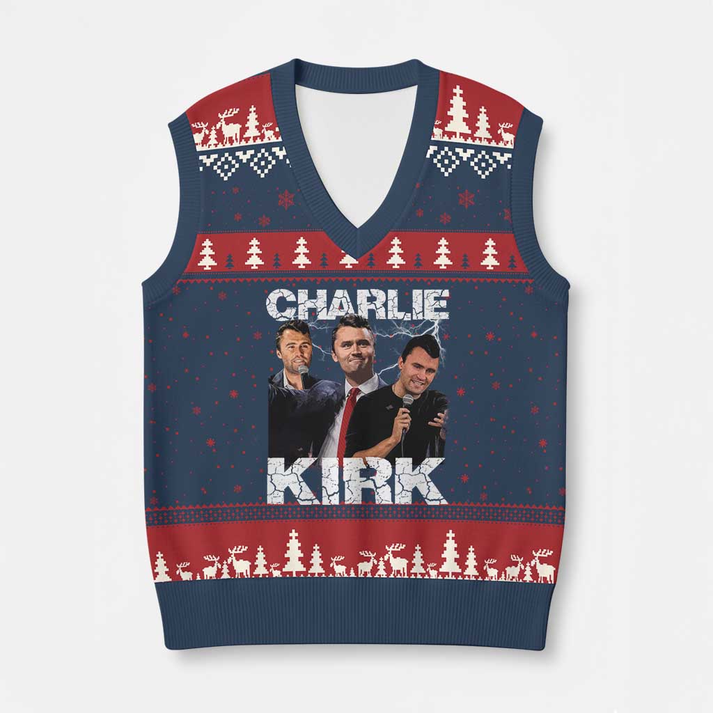 Charlie Kirk V-Neck Knit Sweater Vest Freedom Speech A True Patriot Tribute Bootleg - Wonder Print Shop