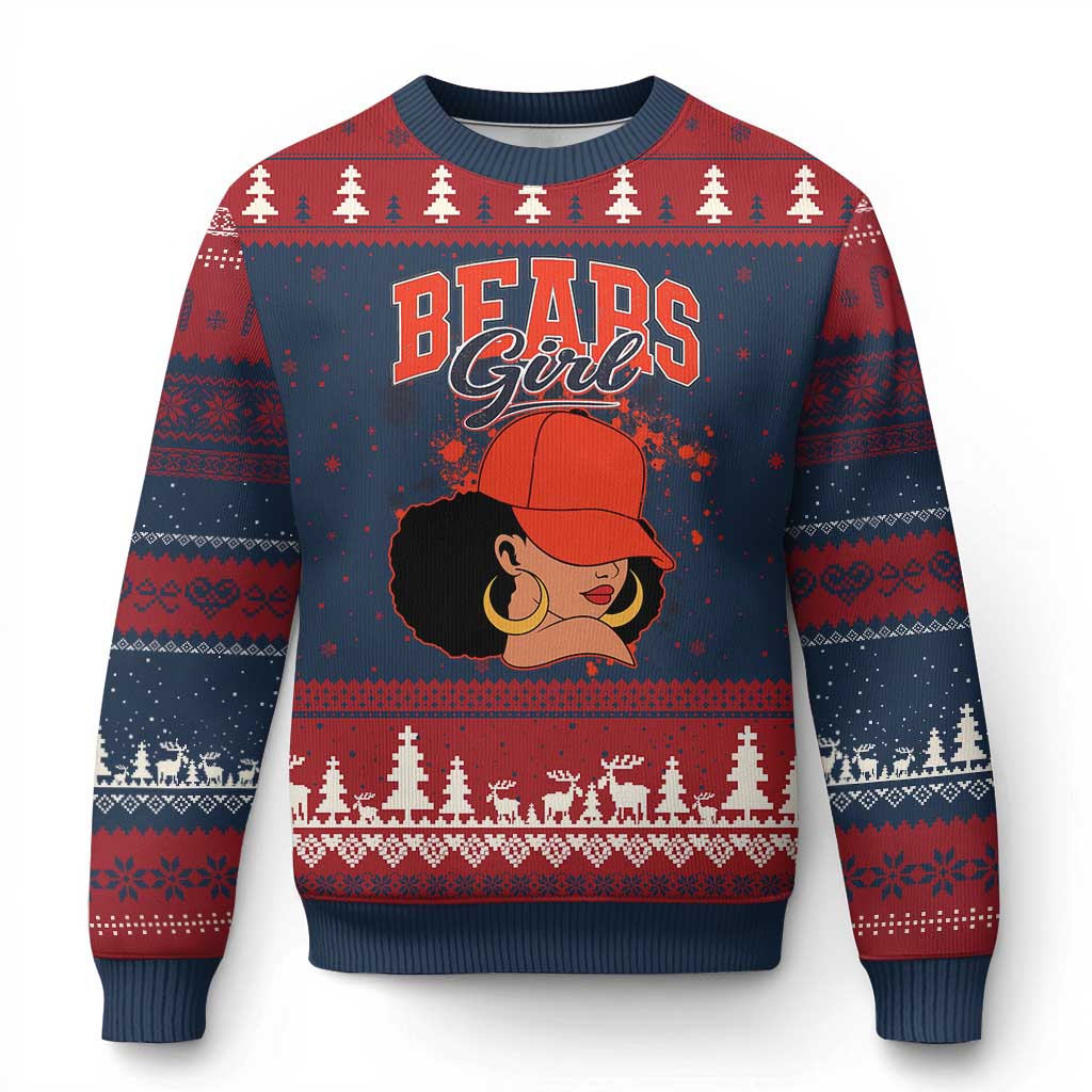 Bears Girl Ugly Christmas Sweater Sports Fan Team Spirit Black Girls - Wonder Print Shop