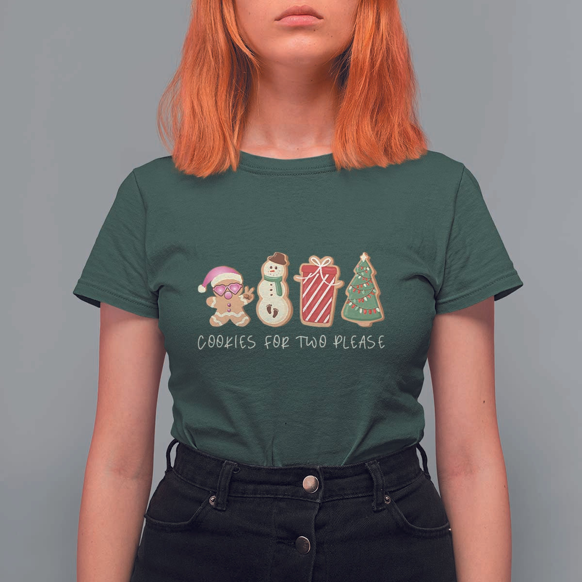 Christmas Pregnancy Announcement T Shirt For Women Cookies For Two Please Xmas Maternity Gift - Wonder Print Shop