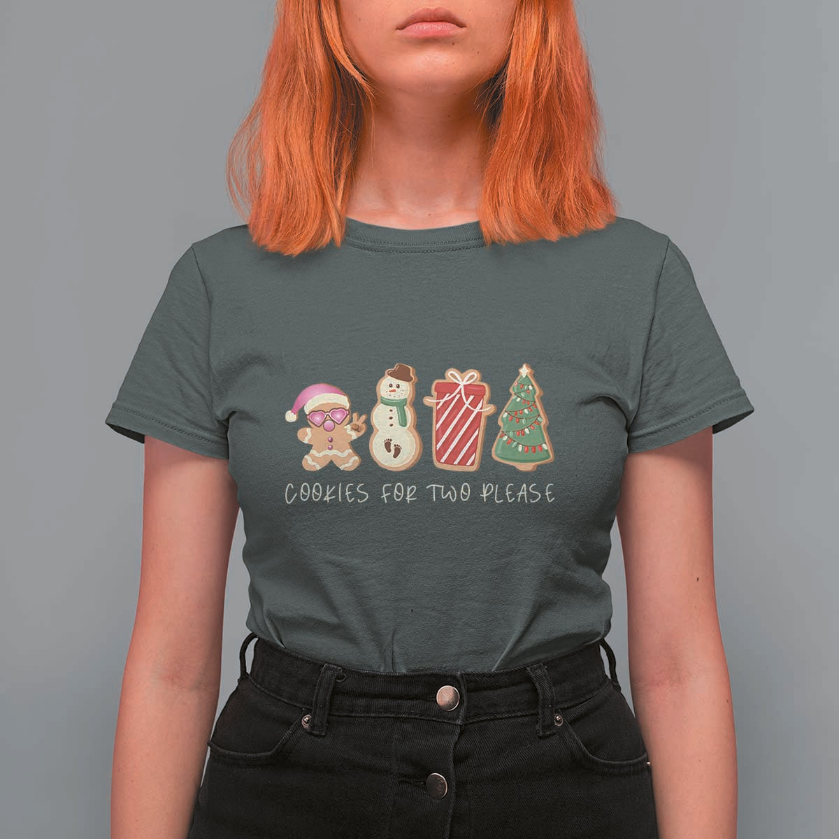 Christmas Pregnancy Announcement T Shirt For Women Cookies For Two Please Xmas Maternity Gift - Wonder Print Shop