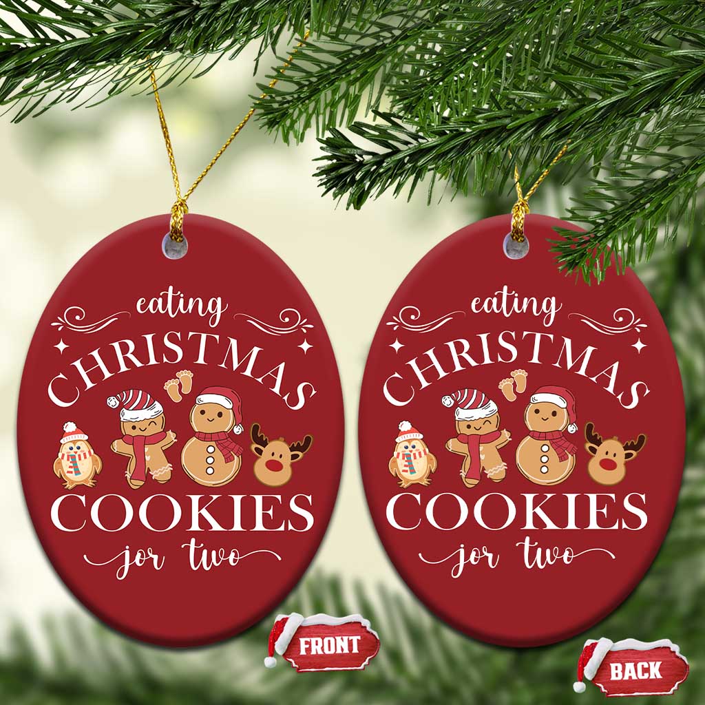 Pregnancy Announcement Christmas Ornament Eating Xmas Cookies For Two Maternity Gift - Wonder Print Shop
