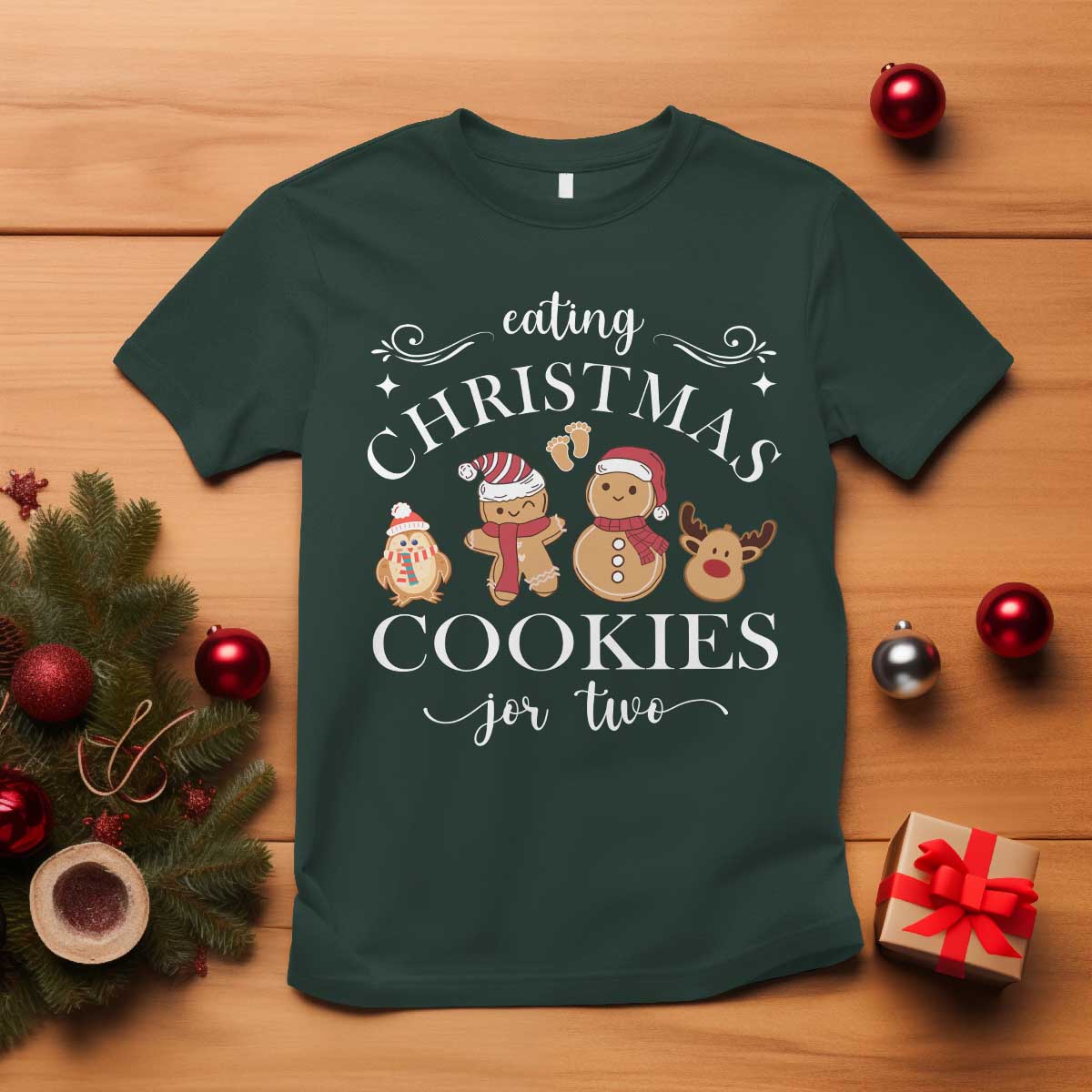 Christmas Pregnancy Announcement T Shirt Eating Xmas Cookies For Two Maternity Gift - Wonder Print Shop