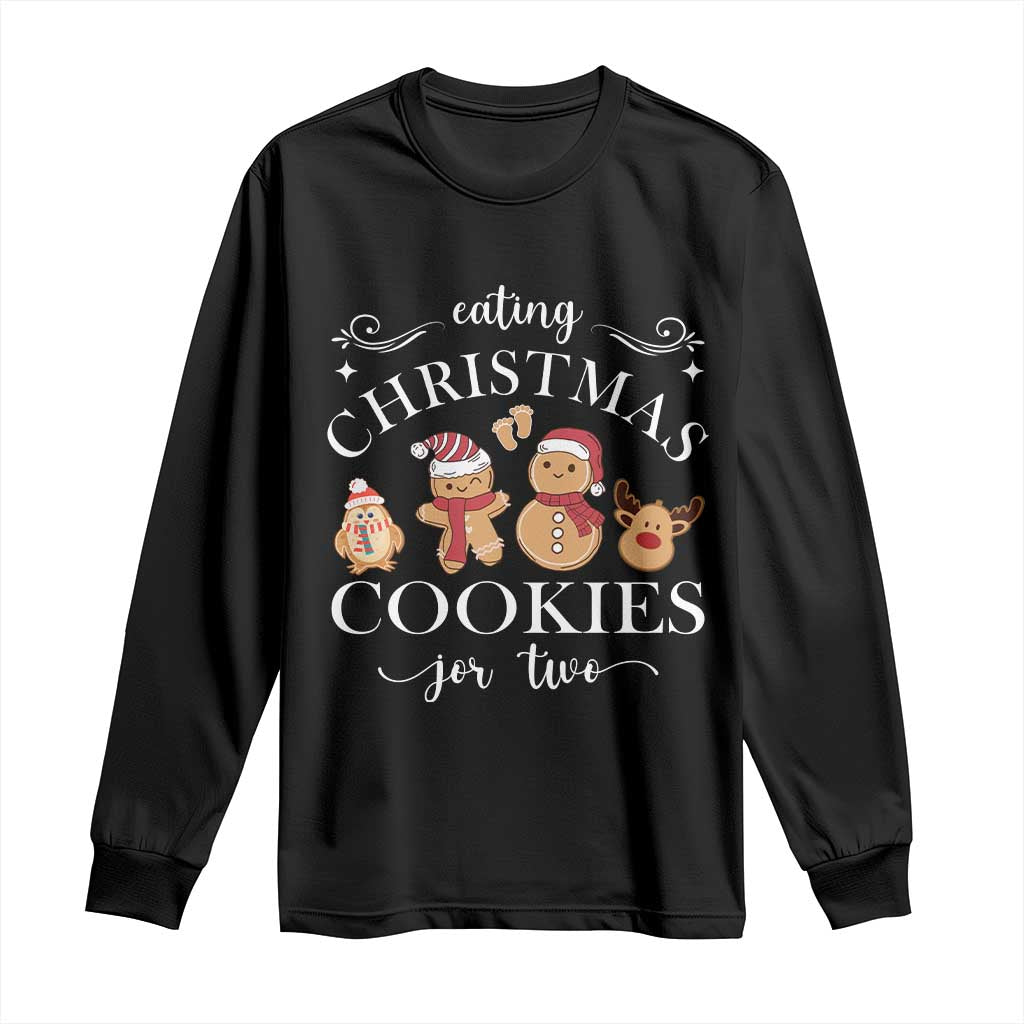 Christmas Pregnancy Announcement Long Sleeve Shirt Eating Xmas Cookies For Two Maternity Gift