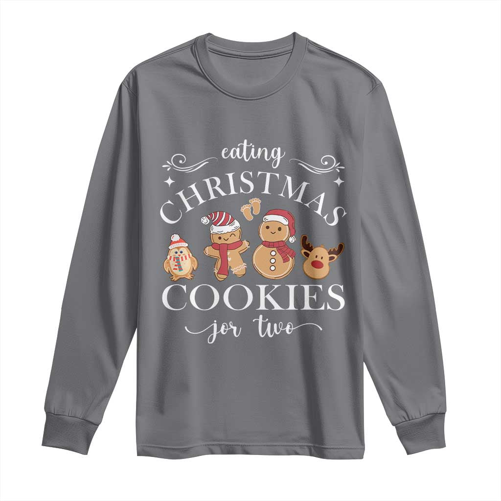 Christmas Pregnancy Announcement Long Sleeve Shirt Eating Xmas Cookies For Two Maternity Gift