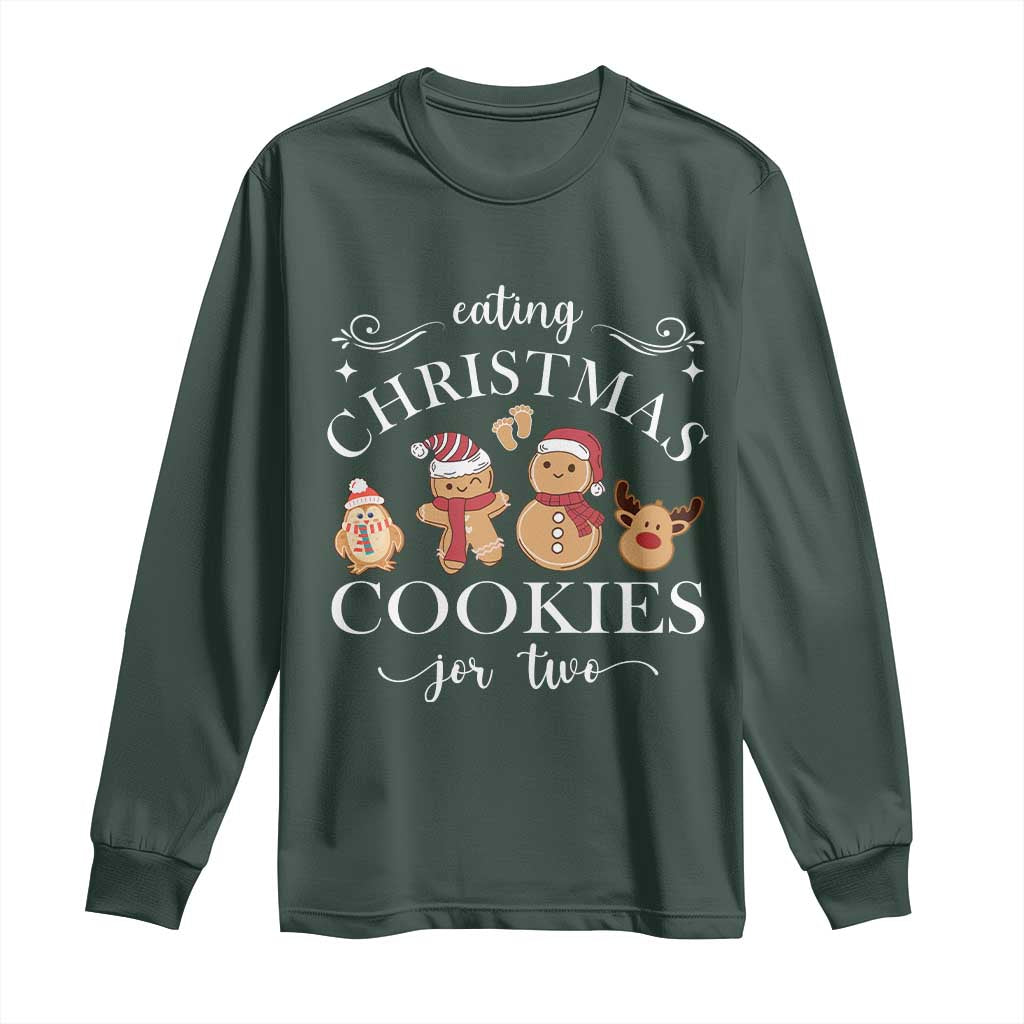 Christmas Pregnancy Announcement Long Sleeve Shirt Eating Xmas Cookies For Two Maternity Gift