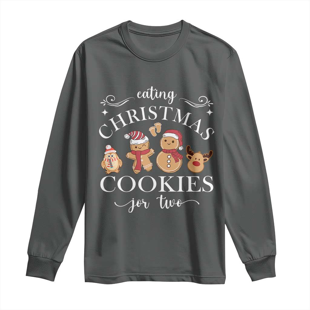 Christmas Pregnancy Announcement Long Sleeve Shirt Eating Xmas Cookies For Two Maternity Gift