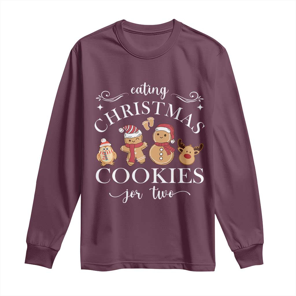 Christmas Pregnancy Announcement Long Sleeve Shirt Eating Xmas Cookies For Two Maternity Gift