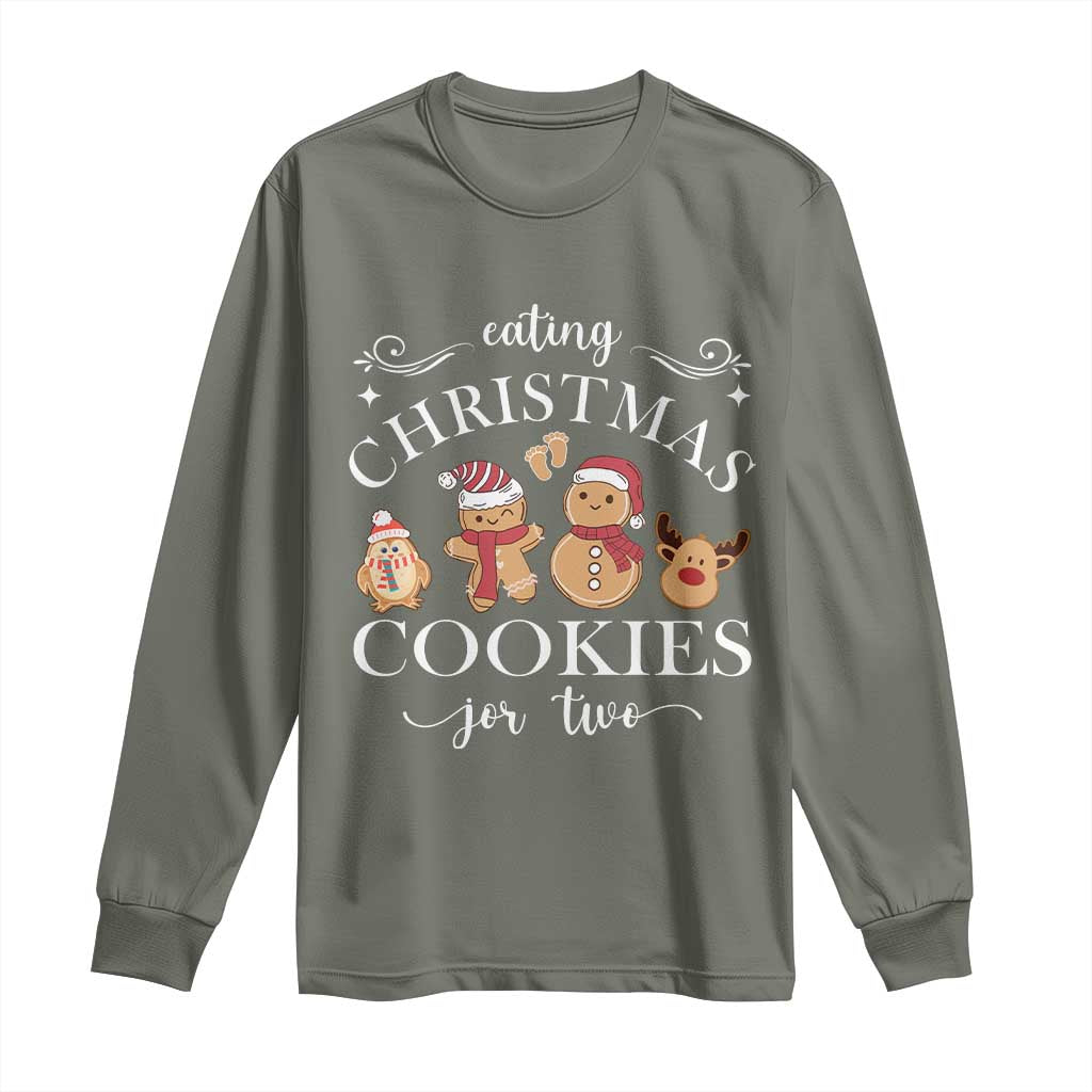 Christmas Pregnancy Announcement Long Sleeve Shirt Eating Xmas Cookies For Two Maternity Gift
