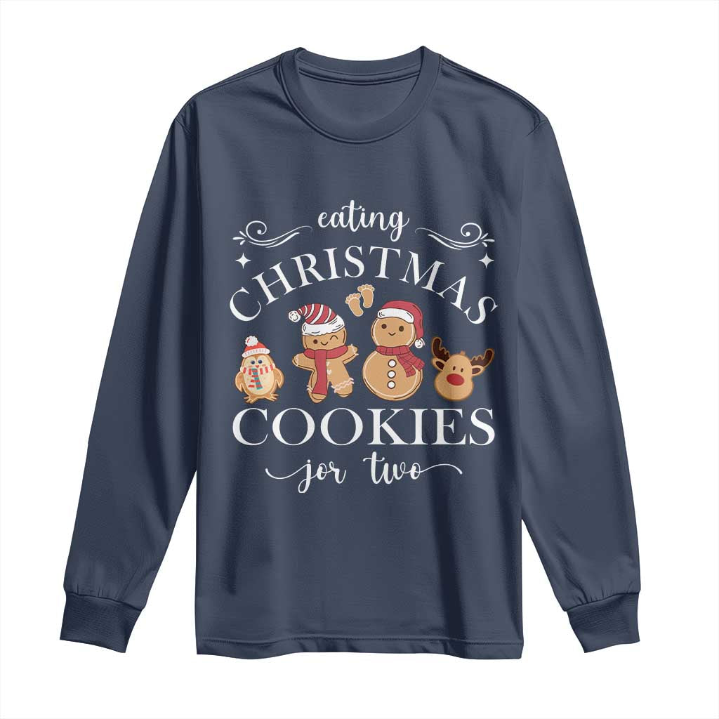 Christmas Pregnancy Announcement Long Sleeve Shirt Eating Xmas Cookies For Two Maternity Gift
