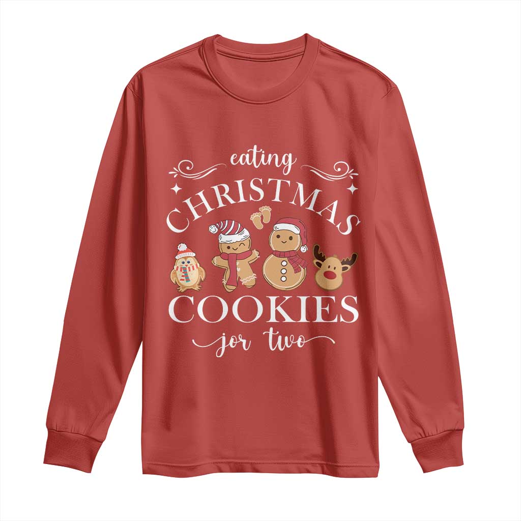 Christmas Pregnancy Announcement Long Sleeve Shirt Eating Xmas Cookies For Two Maternity Gift