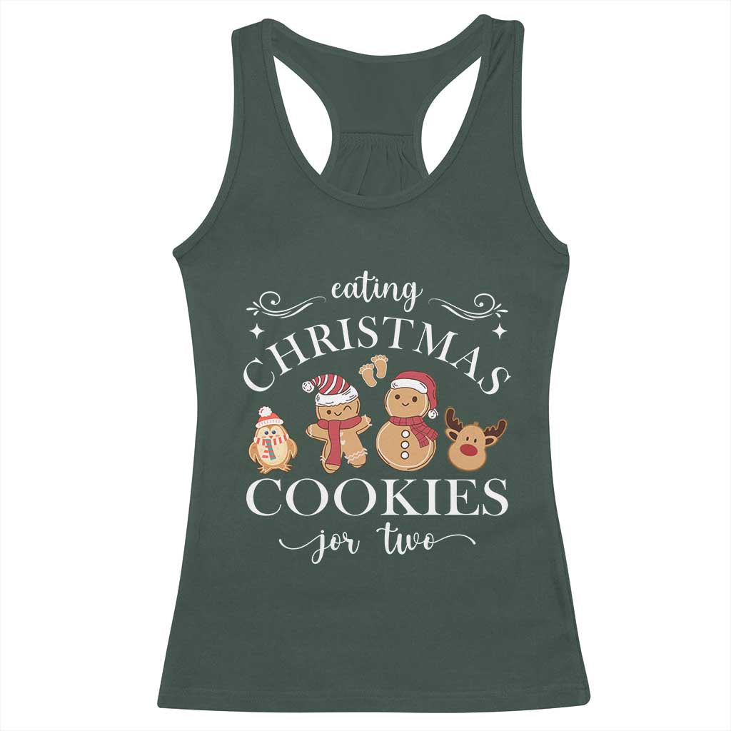Christmas Pregnancy Announcement Racerback Tank Top Eating Xmas Cookies For Two Maternity Gift