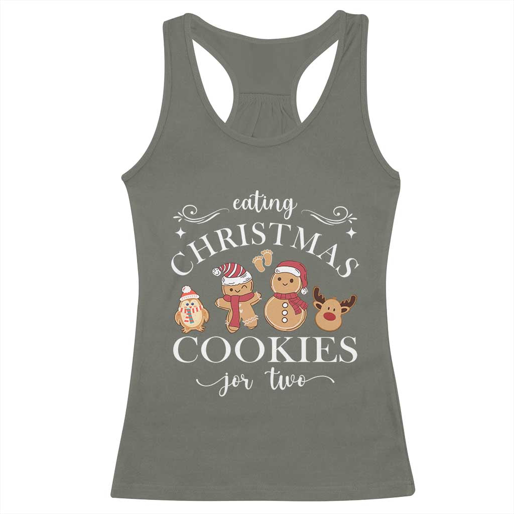 Christmas Pregnancy Announcement Racerback Tank Top Eating Xmas Cookies For Two Maternity Gift