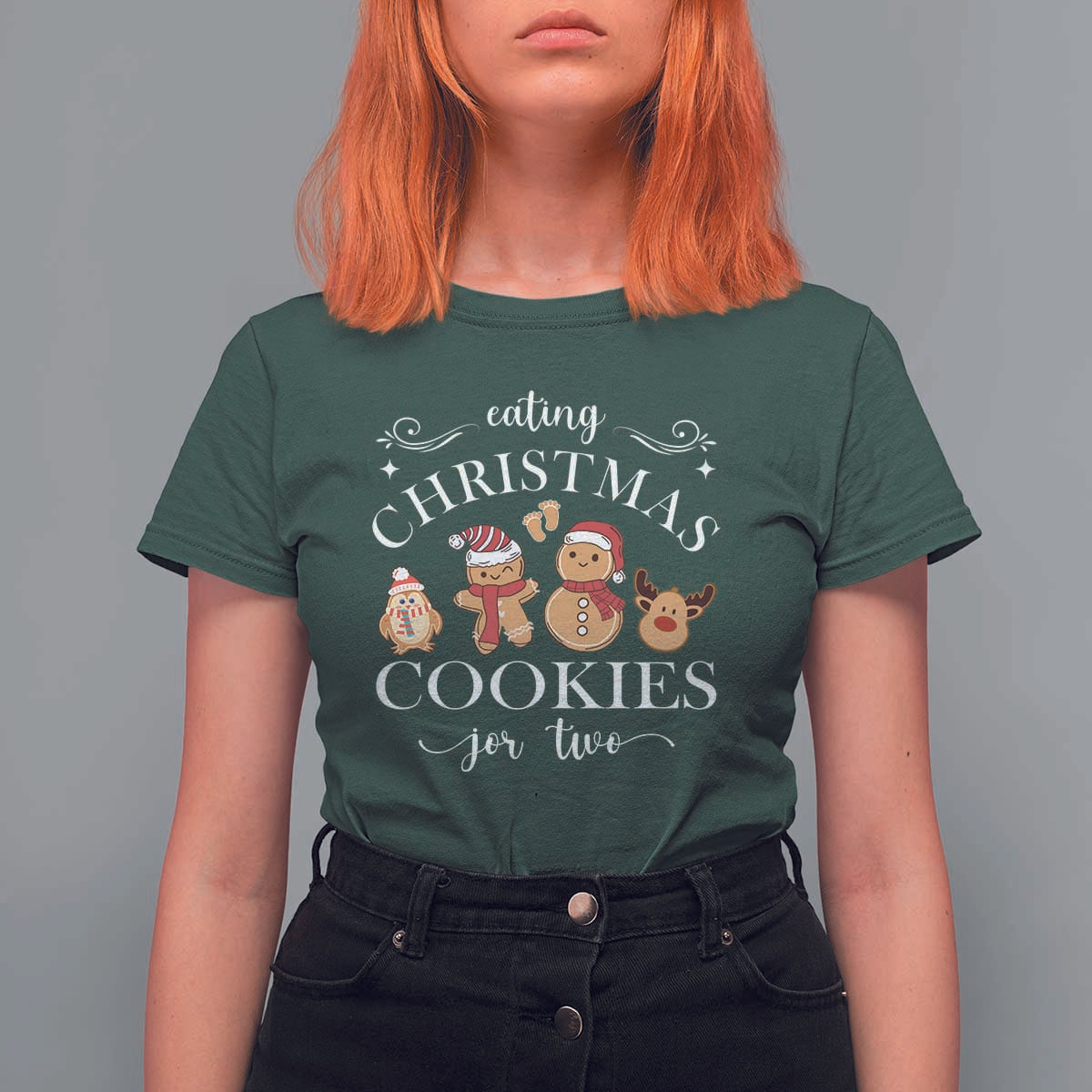 Christmas Pregnancy Announcement T Shirt For Women Eating Xmas Cookies For Two Maternity Gift - Wonder Print Shop