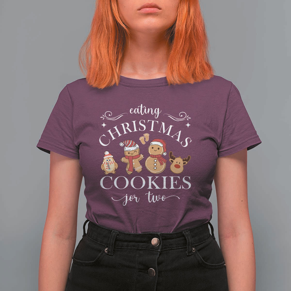 Christmas Pregnancy Announcement T Shirt For Women Eating Xmas Cookies For Two Maternity Gift - Wonder Print Shop