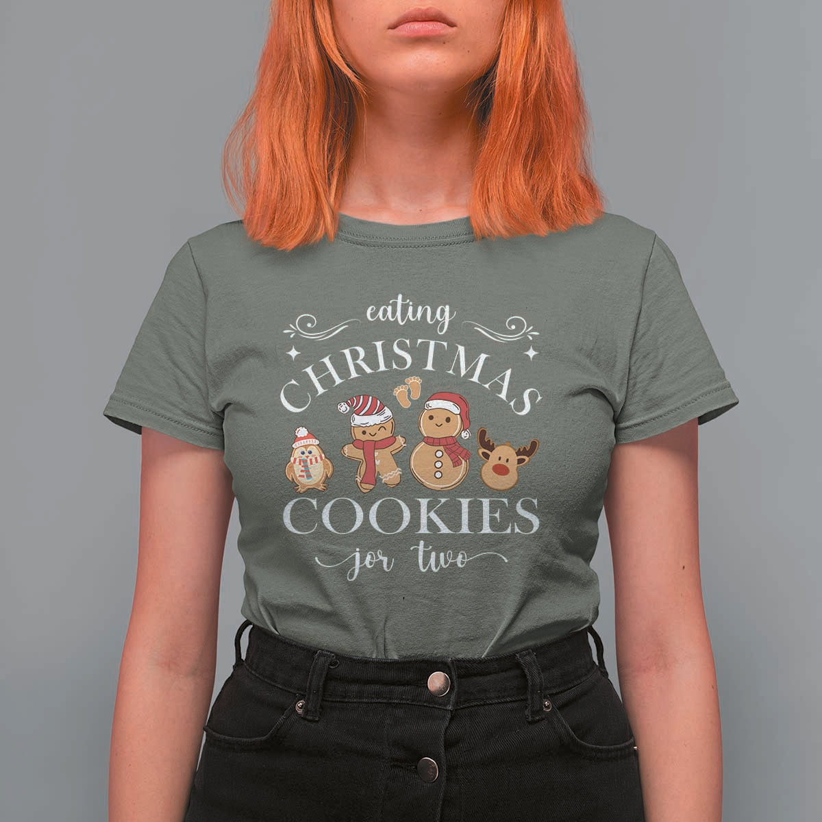 Christmas Pregnancy Announcement T Shirt For Women Eating Xmas Cookies For Two Maternity Gift - Wonder Print Shop
