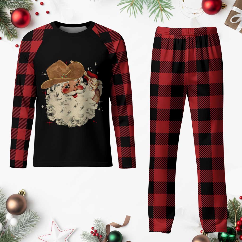 Cowboy Plaid Pajama Set Santa Claus Merry Xmas Vintage 90s Western Country - Wonder Print Shop