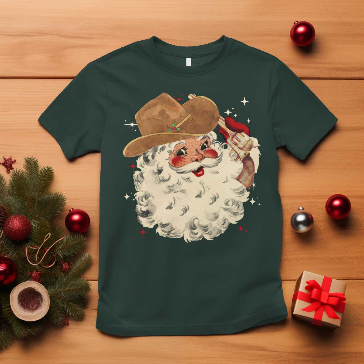 Christmas Cowboy T Shirt Santa Claus Merry Xmas Vintage 90s Western Country - Wonder Print Shop