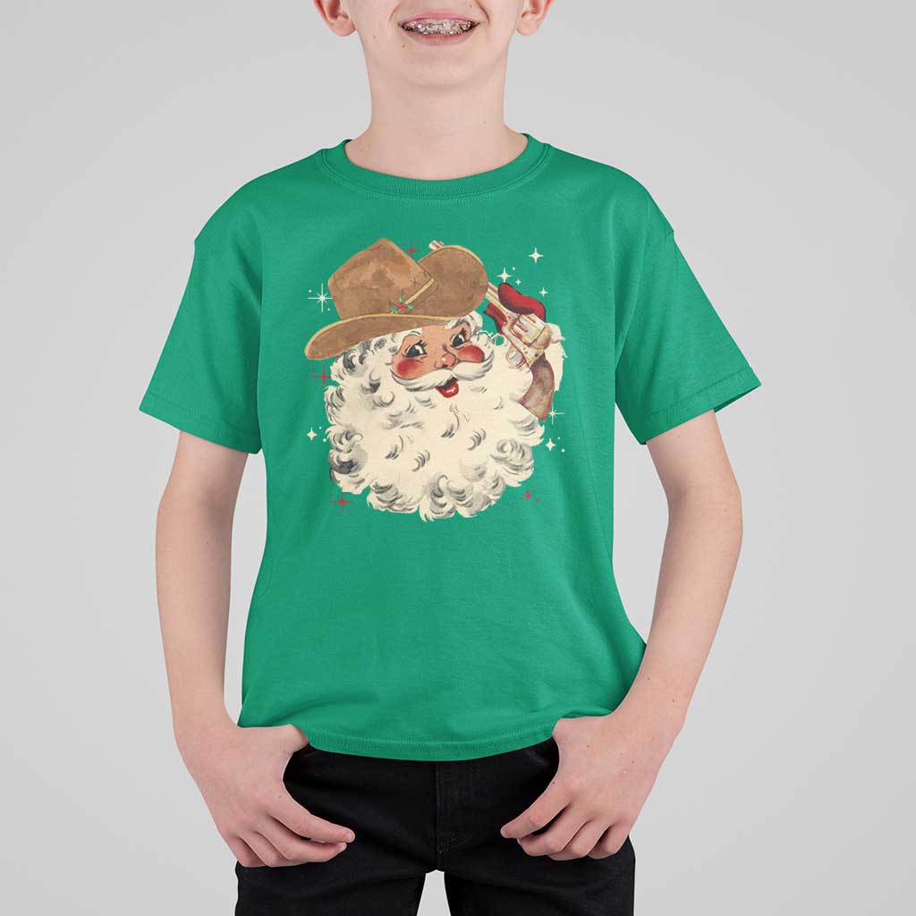 Christmas Cowboy T Shirt For Kid Santa Claus Merry Xmas Vintage 90s Western Country - Wonder Print Shop