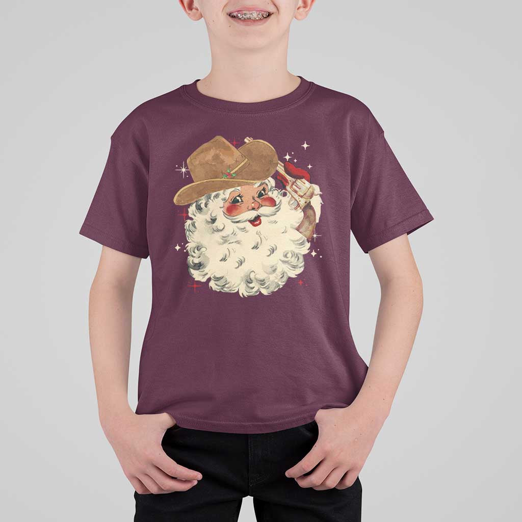 Christmas Cowboy T Shirt For Kid Santa Claus Merry Xmas Vintage 90s Western Country - Wonder Print Shop