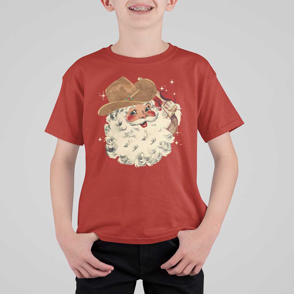 Christmas Cowboy T Shirt For Kid Santa Claus Merry Xmas Vintage 90s Western Country - Wonder Print Shop