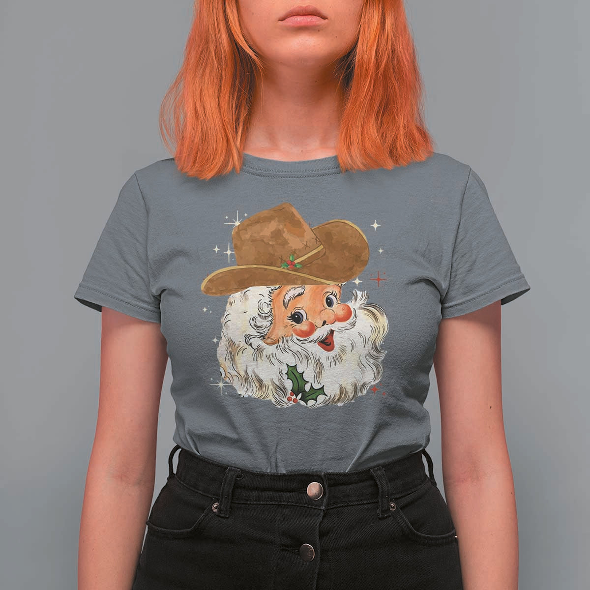 Christmas Cowboy T Shirt For Women Santa Claus Vintage 90s Western Country Music Outfit - Wonder Print Shop