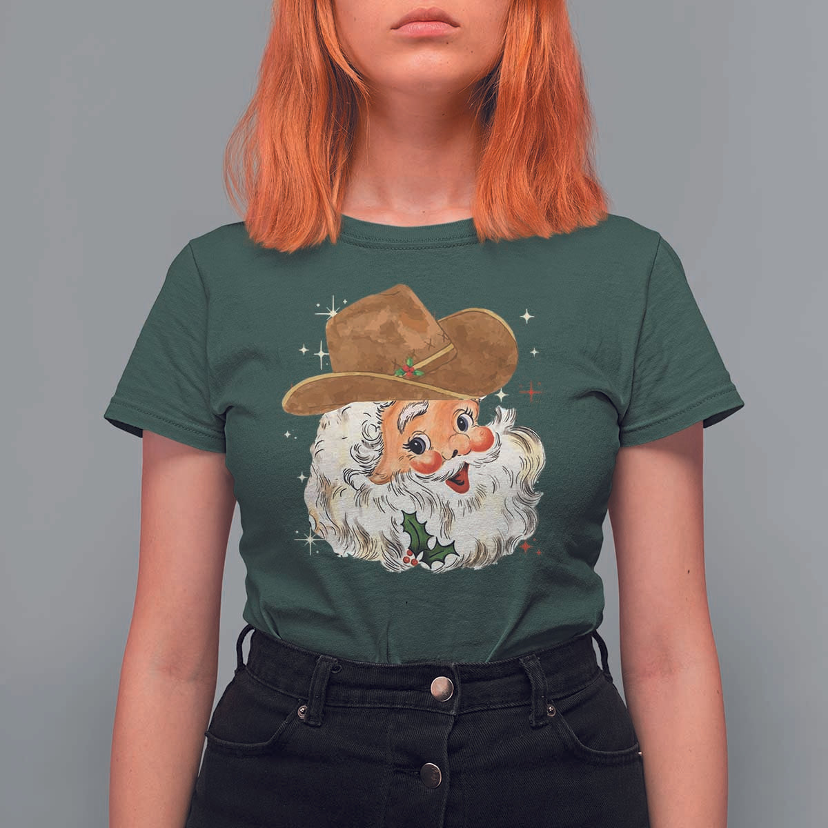 Christmas Cowboy T Shirt For Women Santa Claus Vintage 90s Western Country Music Outfit - Wonder Print Shop