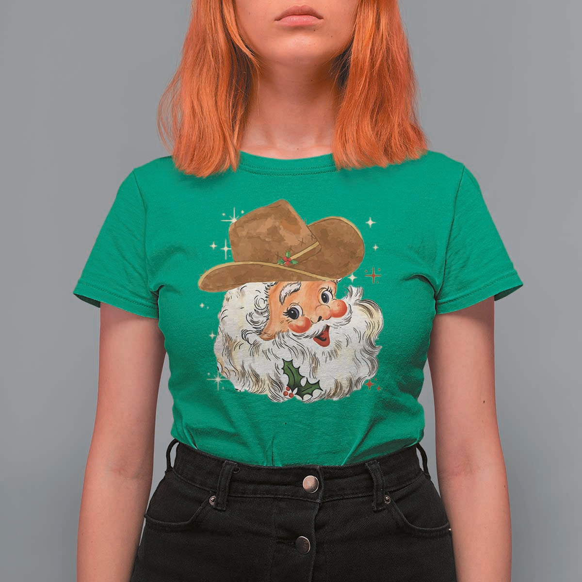 Christmas Cowboy T Shirt For Women Santa Claus Vintage 90s Western Country Music Outfit - Wonder Print Shop