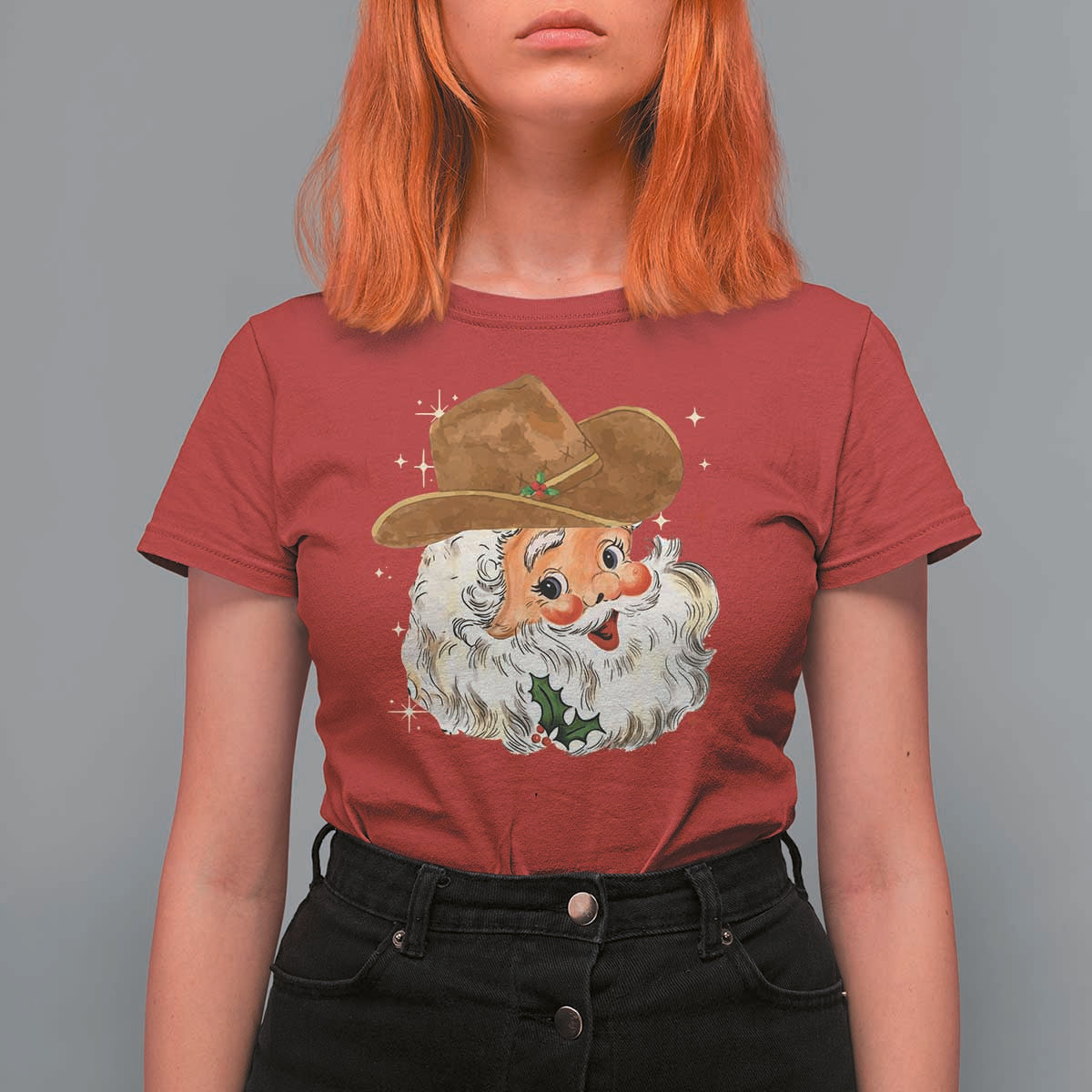 Christmas Cowboy T Shirt For Women Santa Claus Vintage 90s Western Country Music Outfit - Wonder Print Shop