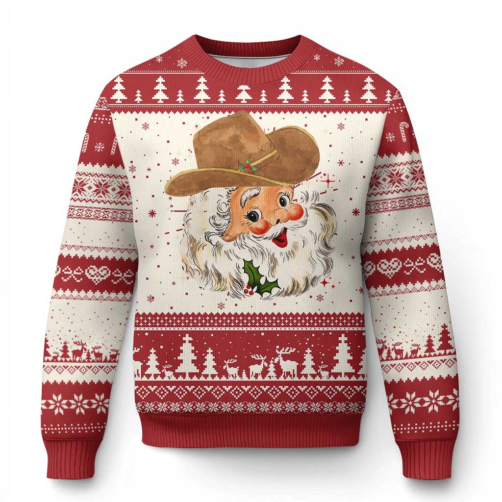 Cowboy Ugly Christmas Sweater Santa Claus Vintage 90s Western Country Music Outfit - Wonder Print Shop