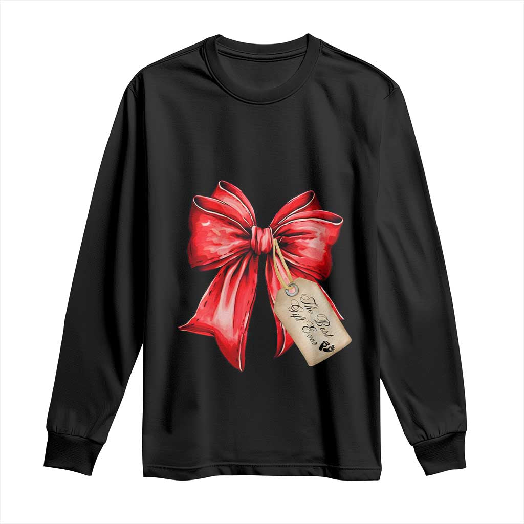 Christmas Pregnancy Announcement Long Sleeve Shirt Coquette Bow Xmas Maternity Gift