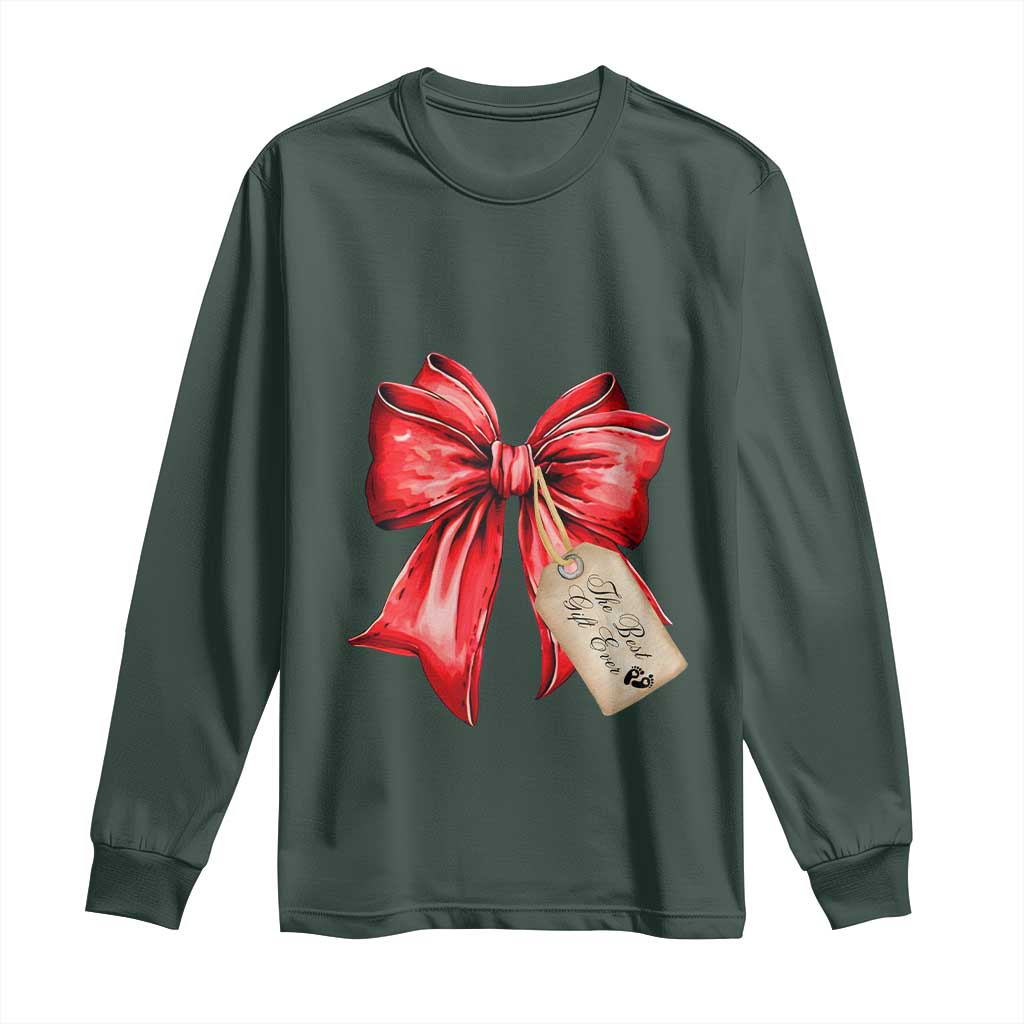Christmas Pregnancy Announcement Long Sleeve Shirt Coquette Bow Xmas Maternity Gift