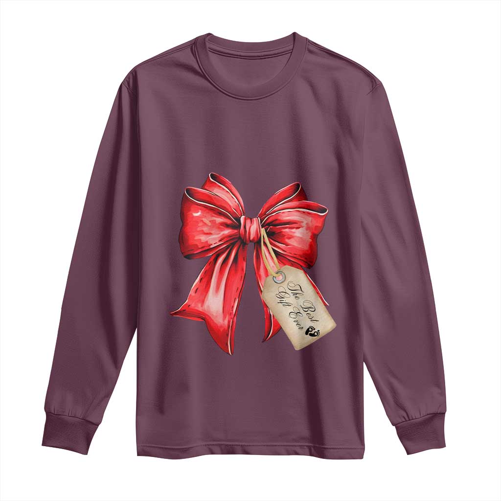 Christmas Pregnancy Announcement Long Sleeve Shirt Coquette Bow Xmas Maternity Gift