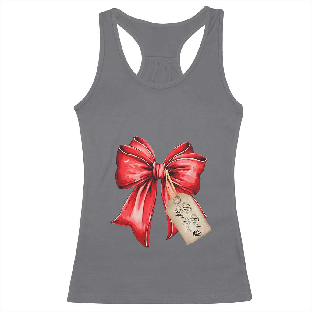 Christmas Pregnancy Announcement Racerback Tank Top Coquette Bow Xmas Maternity Gift