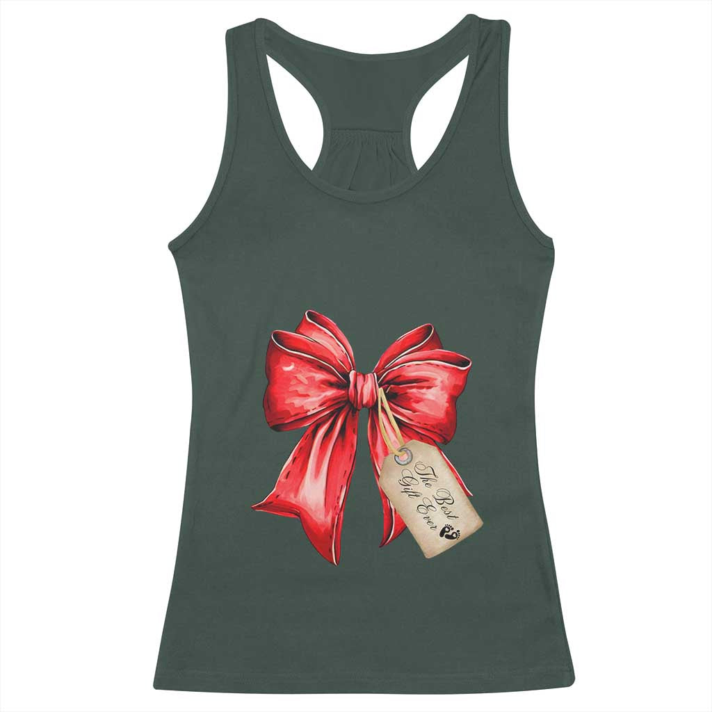 Christmas Pregnancy Announcement Racerback Tank Top Coquette Bow Xmas Maternity Gift