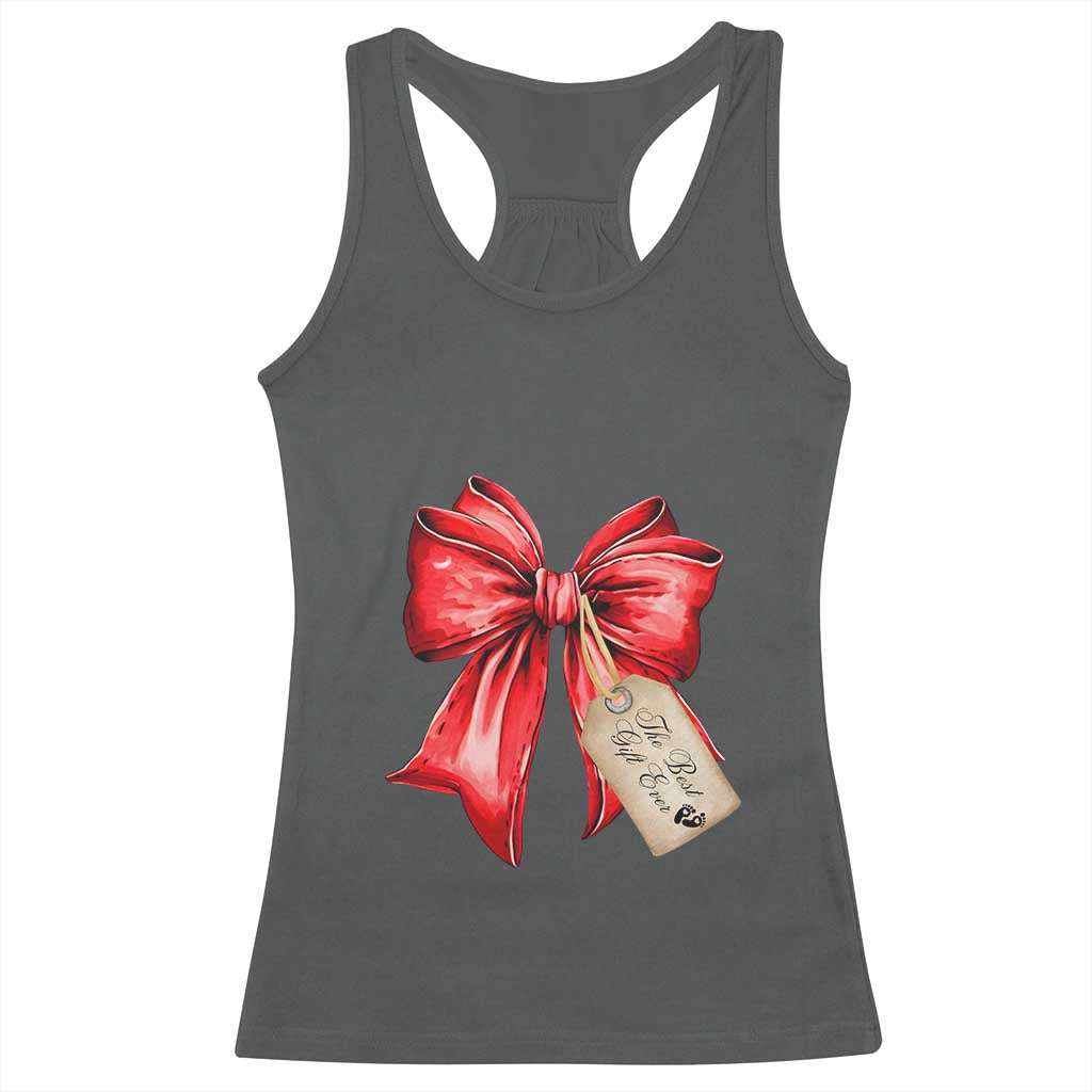 Christmas Pregnancy Announcement Racerback Tank Top Coquette Bow Xmas Maternity Gift