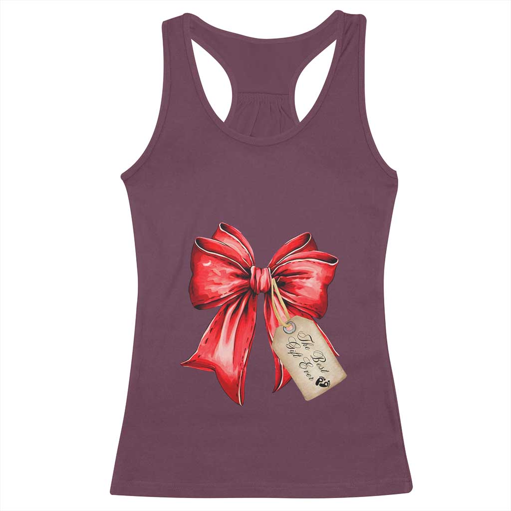 Christmas Pregnancy Announcement Racerback Tank Top Coquette Bow Xmas Maternity Gift