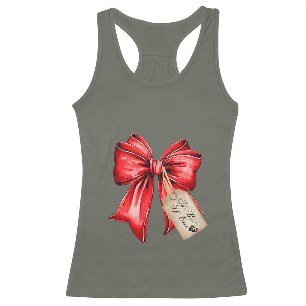 Christmas Pregnancy Announcement Racerback Tank Top Coquette Bow Xmas Maternity Gift