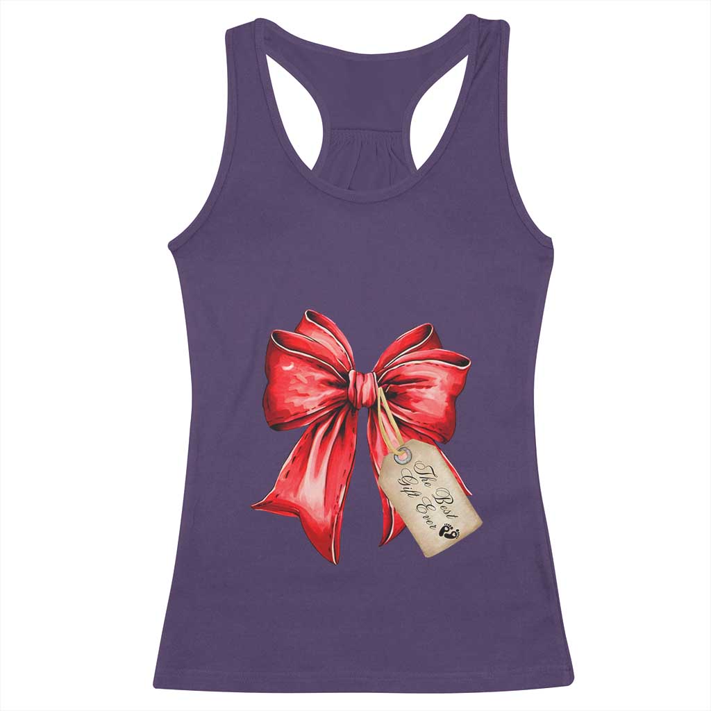 Christmas Pregnancy Announcement Racerback Tank Top Coquette Bow Xmas Maternity Gift
