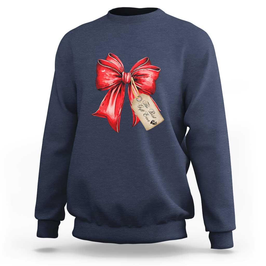 Christmas Pregnancy Announcement Sweatshirt Coquette Bow Xmas Maternity Gift - Wonder Print Shop