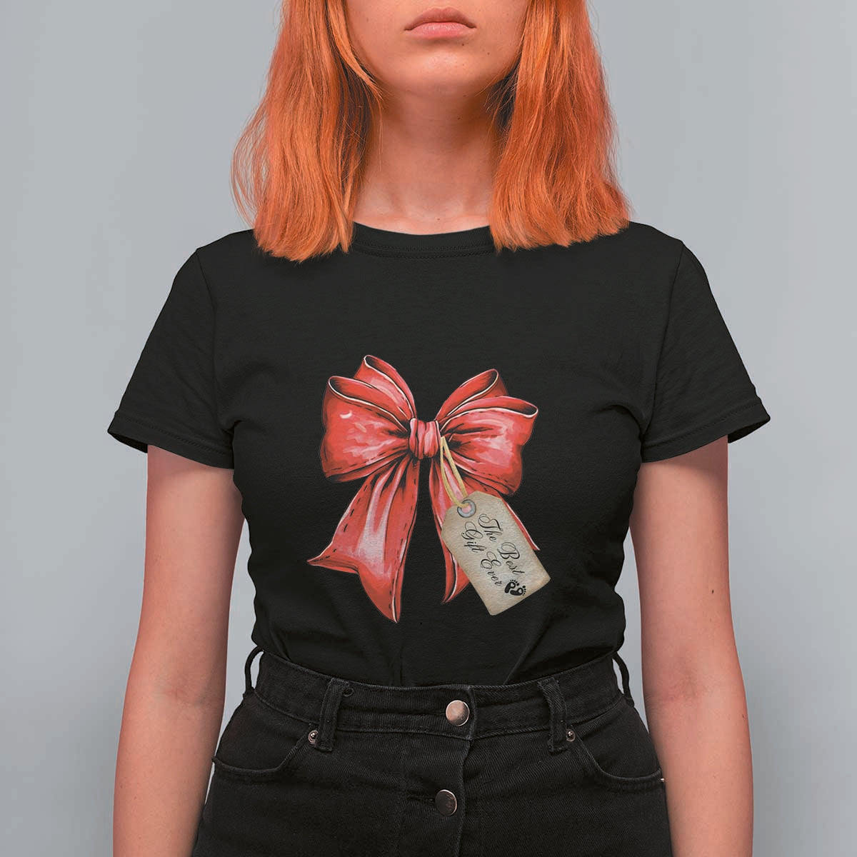 Christmas Pregnancy Announcement T Shirt For Women Coquette Bow Xmas Maternity Gift - Wonder Print Shop