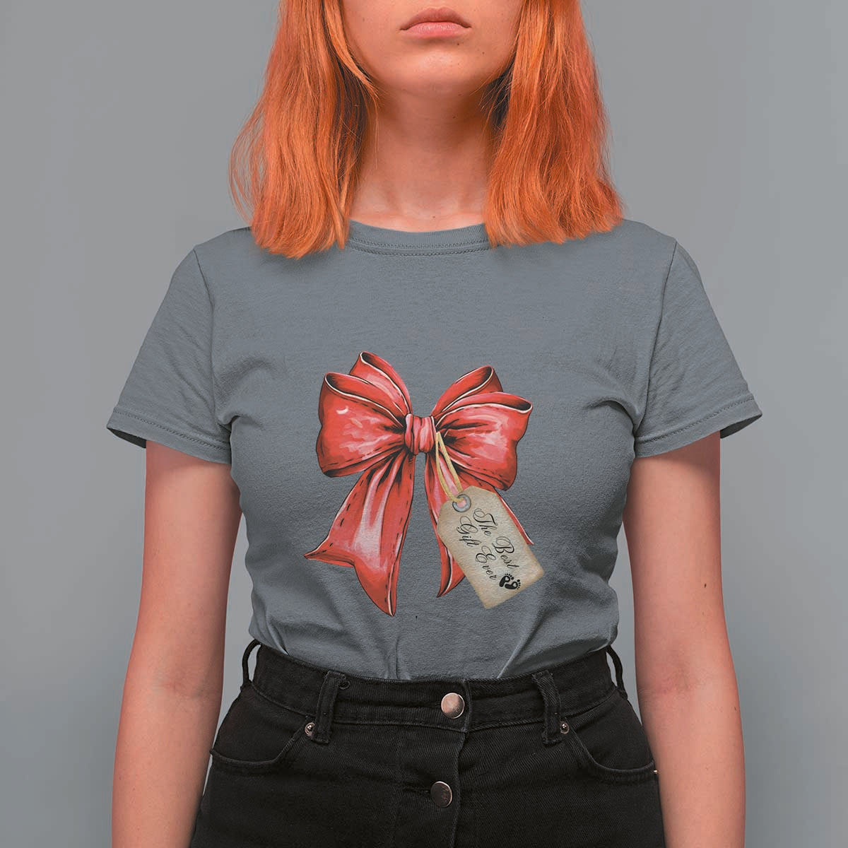 Christmas Pregnancy Announcement T Shirt For Women Coquette Bow Xmas Maternity Gift - Wonder Print Shop