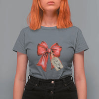 Christmas Pregnancy Announcement T Shirt For Women Coquette Bow Xmas Maternity Gift - Wonder Print Shop