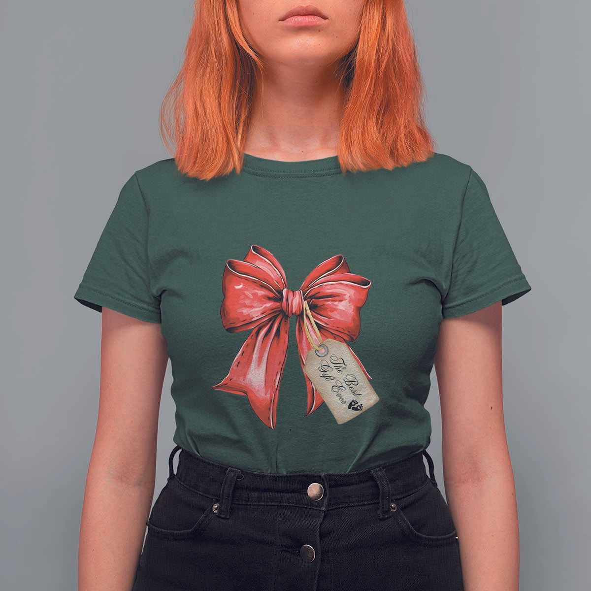 Christmas Pregnancy Announcement T Shirt For Women Coquette Bow Xmas Maternity Gift - Wonder Print Shop